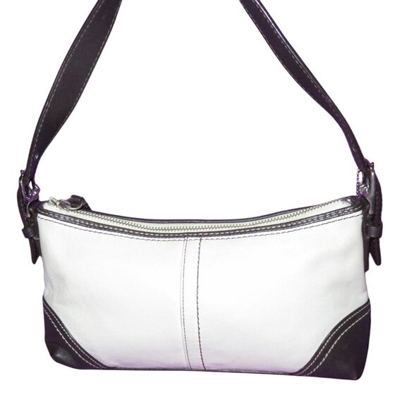 Coach 2007 Hamptons Cream & Brown Leather Demi Baguette Shoulder Bag F11195 - Picture 2 of 12